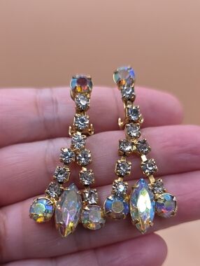 Vintage AB Crystal Drop Clip-on Earrings